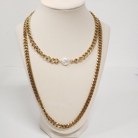 Cuban Style Stainless Double Chain Necklace - Picture 1 of 6